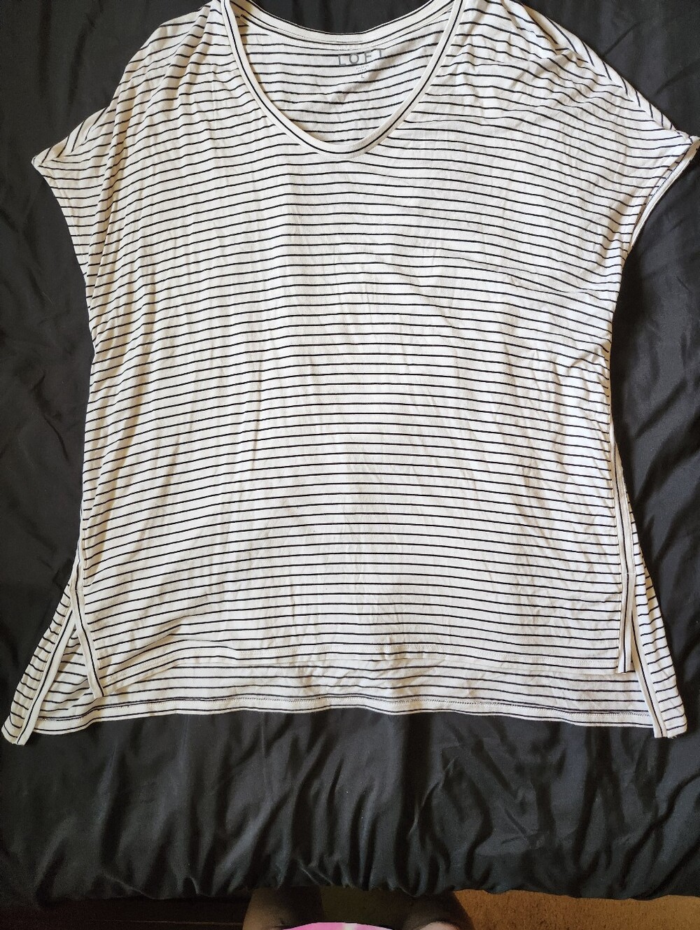 LOFT White Tee with Black Stripes - Short Sleeve L